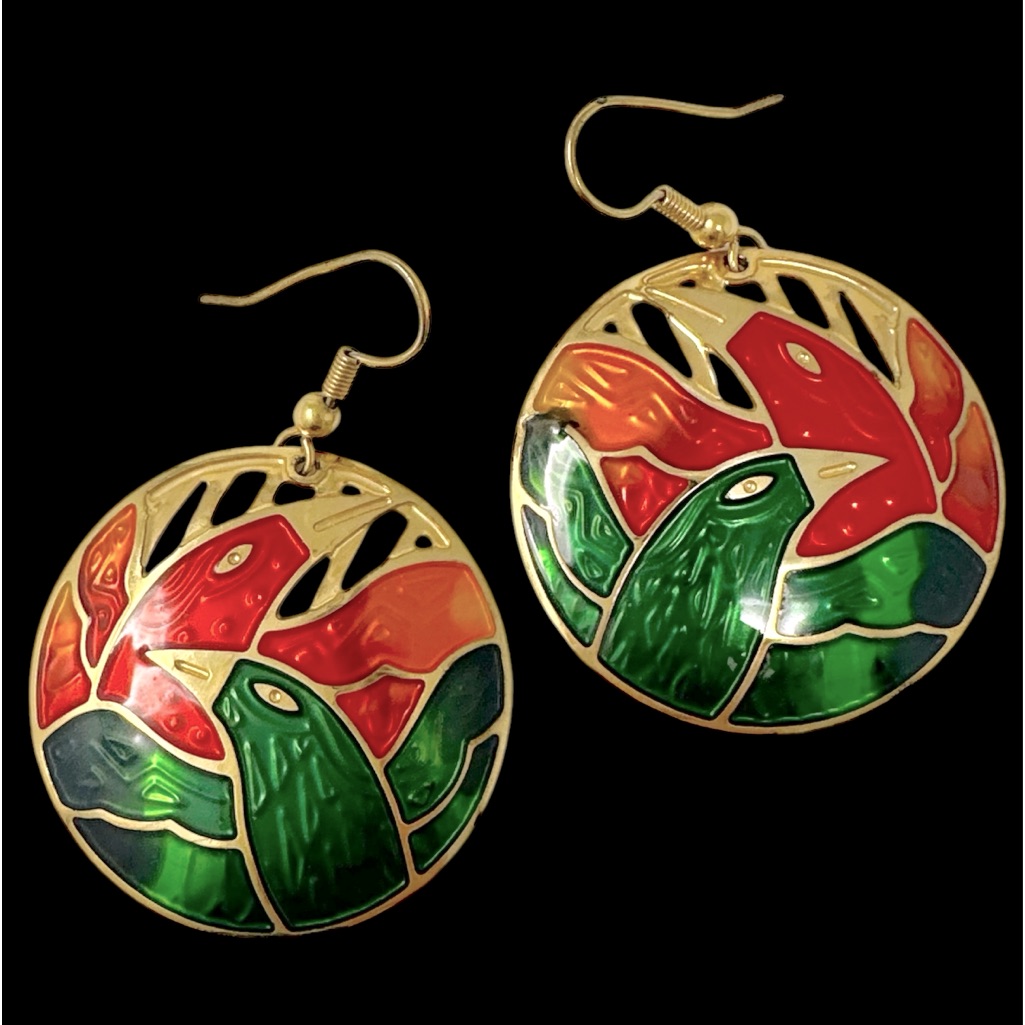 Vintage Edgar Berebi Colorful Enamel Bird Dangle Earrings